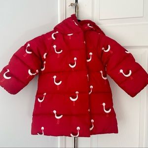 Girls 3Y Red Jacadi Hooded Winter Jacket with Stork Print